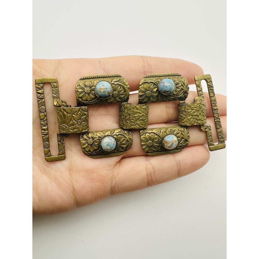 Antique Faux Turquoise Belt Buckle